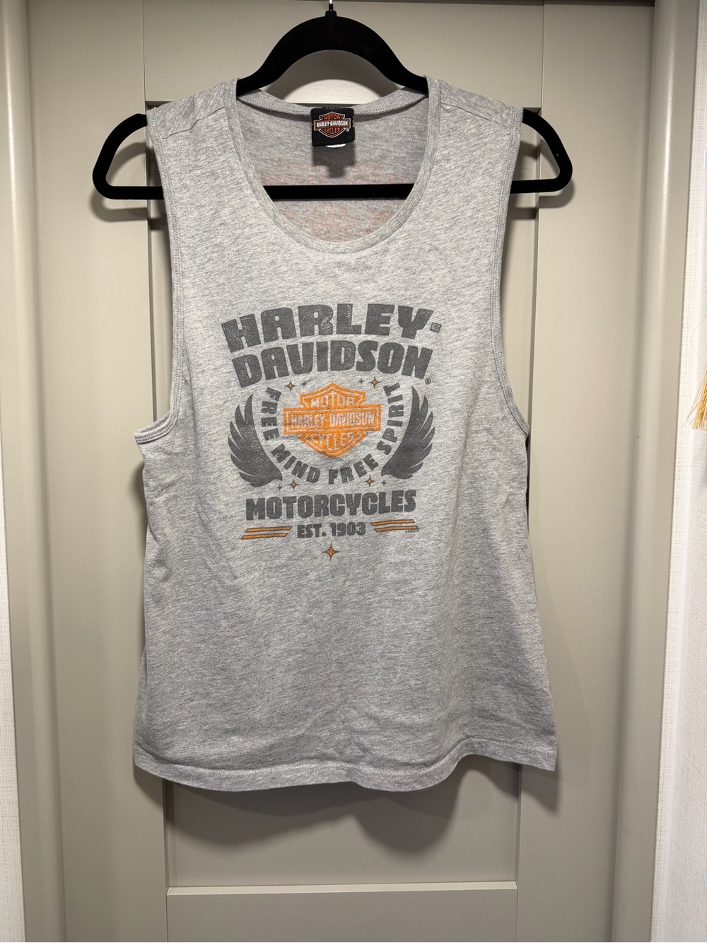 Harley-Davidson Light Gray Tank with Orange Shield Logo